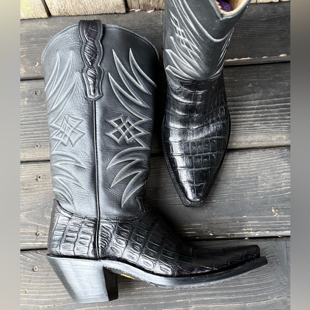 Caboots Handmade In El Paso Texas Exotic Barcelona Smooth Caiman Cowboy Boots - Picture 6 of 9